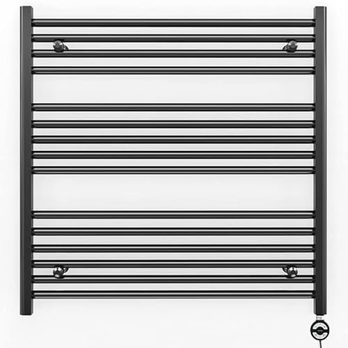 Myhomeware 700mm Wide Black Electric Bathroom Heated Towel Rail Thermostatic Warmer Radiator Precise Control (700 x 800 mm (BTU: 1634))