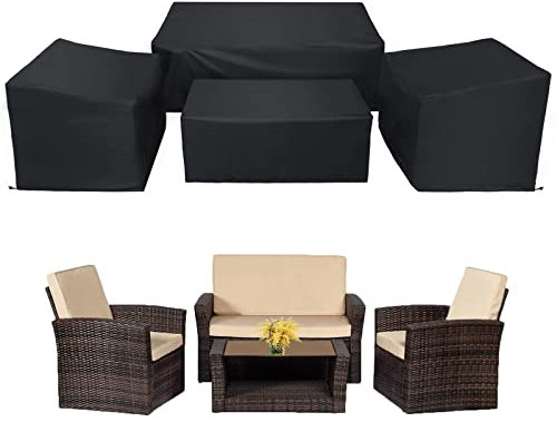 WISCLASS Patio Furniture Covers,4-Piece Outdoor Garden Covers,Waterproof 420D Heavy Duty Set covers Windproof,Durable Fade Rip Resistant Black