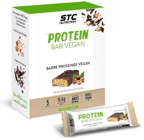 STC NUTRITION - Protein Bar Vegan - Riche en protéines & fibres - Faible teneur en sucres - 100% Vegan - Norme anti-dopage - Etui 5 barres