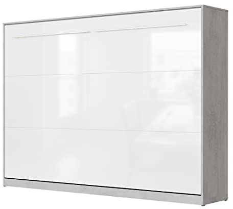 SMARTBett Schrankbett Standard 90x200 120x200 140x200 160x200 Bettschrank Wandbett Beton/Weiss Hochglanz 140 Horizontal