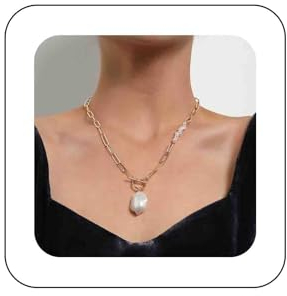 Dervivea Boho Unregelmäßige Perlenkette Choker Barockperle Anhänger Halskette Gold Büroklammer Kette Halskette Perlen Perlen Toggle Choker Halskette Schmuck für Frauen und Mädchen