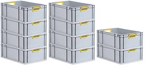 PROREGAL SuperSparSet 10x Eurobox NextGen Color | HxBxT 22x40x60cm | 44 Liter | Griffe gelb offen | Verstärkter Boden | Eurobehälter, Transportbox, Transportbehälter, Stapelbehälter