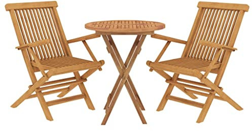 vidaXL Gartenmöbel Set 3-TLG. Gartengarnitur Sitzgruppe Gartenset Sitzgarnitur Gartentisch Gartenstuhl Esstisch Tisch Stühle Massivholz Teak
