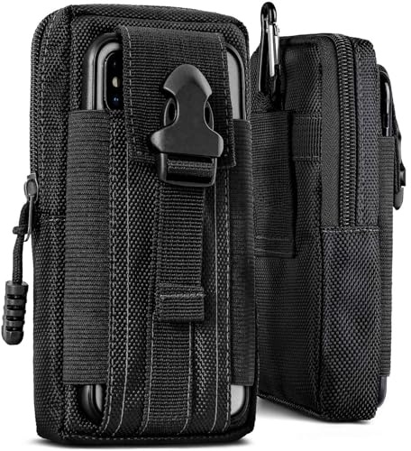 ONEFLOW Survival Case für Motorola Moto G2 Handy Gürteltasche aus Nylon mit Karabiner, Taktische EDC Tasche mit Gürtel Halterung, Etui Handyhülle Outdoor Handytasche, Schwarz