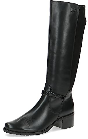 CAPRICE Damen Hohe Stiefel mit Absatz Airmotion aus Leder bis zum Knie Weite G, Schwarz (Black Comb), 36 EU