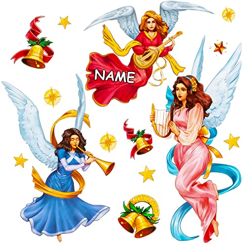 alles-meine.de GmbH Fenstersticker - Weihnachten Motive wählbar 14 TLG. Set - inkl. Name - Engel - Weihnachtsmotive/Weihnachtsengel - statisch haftend - selbstklebend + wie..
