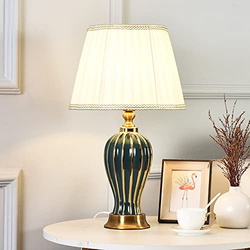 Mengjay Klassische Vintage Art Keramik Tischlampe, Vase-Like-Tuch Lesebuch-Licht Schreibtischlampe Porzellan-Antike Blumen verzierte Nacht Birne Beistelltisch Dresser,für Schlafzimmer/Wohnzimmer