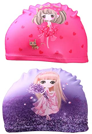 SCJJZ Gorro Natacion niño,Gorro Piscina niño,Gorro Piscina Bebe,Gorro Piscina niña,Niños Niñas Bebé Niños Dibujos Animados Gorro de natación Gorro de natación de Tela (Rosa, Púrpura)