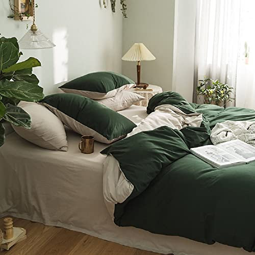 Lanqinglv Housse de Couette 220x240cm Vert foncé Beige Ado Fille Adulte Réversible Parure de Lit 2 Personnes Avez Fermeture Éclair - Housse Couette en Microfibre avec 2 Taie d'oreiller 65x65 cm