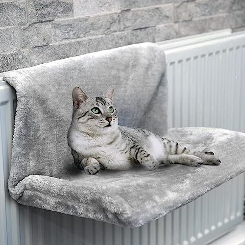 Cat Puppy Pet Radiator Bed Warm Fleece Beds Cat and Dog Radiator Bed -Strong and Durable Radiator hammock for Pets with a Strong detachable frame (Grey)