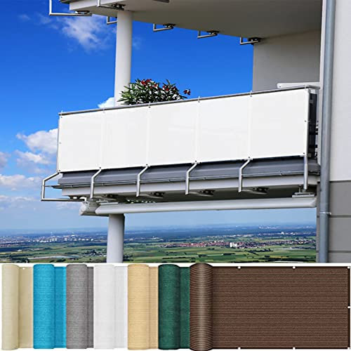Balkonumspannung 135 x 600 cm Leicht Transparent UV-Schutz Sichtschutzmatte mit Ösen und Kordel für Balkon Terrasse Garten, Weiß