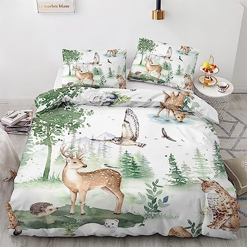 GEDAEUBA Parure Copripiumino Una Piazza e Mezzo Animali del Bosco, Copri Piumino 200x200 e Federe 50x80, Set di Biancheria da Letto Bambini in Microfibra Morbido, con Cerniera