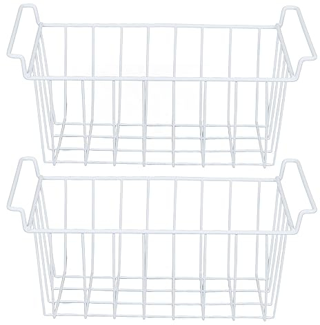 Sonew Organisateur de Paniers de Congélateur 2 Pièces, Grand Panier de Rangement en Fil de Réfrigérateur, Organisateur de Bacs avec Poignées pour Cuisine, Garde-manger, Armoire