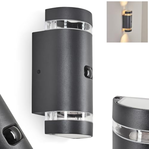 Außenwandleuchte Edevik, Wandlampe mit Bewegungsmelder aus Metall/Kunststoff in Anthrazit/Klar, Wandleuchte mit Up&Down-Lichteffekt, Außenleuchte für Eingangsbereich, 2x GU10, ohne Leuchtmittel, IP44
