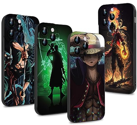 4 Stück Handyhülle für Apple iPhone 15 PRO MAX Hülle 6.7'' Anime Luffy Zoro Gear 5 Sun God Nika Manga Muster Design Case Kameraschutz Schutzhülle TPU Silikon Weich Ultra Dünn