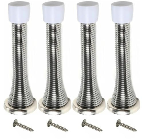Spring Door Stoppers for Skirtings Sprung Doorstop Wall Mounted or Skirting Board Door Stoppers Easy Installation Wall and Door Guard Buffer Door Stop Satin Nickel (4)