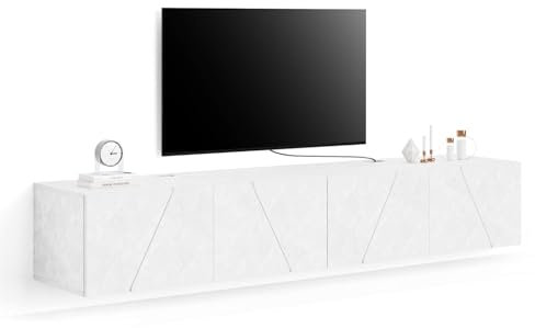 Mobili Fiver, Parete Soggiorno Emma 1, Bianco Cemento, 208x44x36 cm, Parete attrezzata tv, Made in Italy
