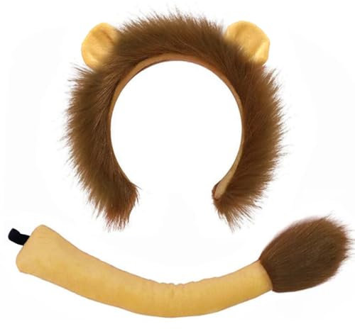 Capaneus Löwenkostüm Set, Löwen Haarreif mit Ohren Mähne, Schwanz Löwen, Stirnband Ohren Löwe, Accessoire Löwen Kostüm für Karneval Cosplay Fasching Halloween