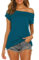 Lalala Tshirt Damen Kurzarm Rundhals Off Shoulder Shirt Sommer Basic Oberteil Longshirt (Pfauenblau S)