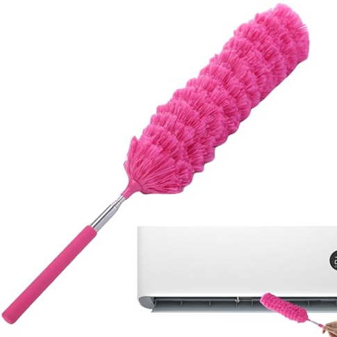 Telescopique Plumeau Nettoyeur, Poussiere en Telescopique Balai A Poussiere, Outil De Nettoyage Flexible Et Pliable, Plumeau De Toile D'araignée Et De Plafond avec Poteau Télescopique Ergonomique