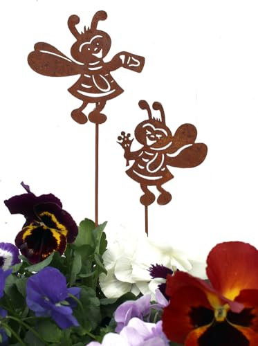 LB H&F LILIENBURG 2er Set Gartenstecker Honigbiene Blumenstecker Biene Rost Deko Design Stecker 36 cm Gross Beetstecker NEO (Biene)