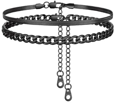 FindChic Bracelets de Cheville Noir pour Femme Chaîne Cheville Serpent Chaîne Cheville Ronde Ensemble 2 Pièces