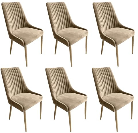 Meble Ares 6er Set Esszimmerstühle Massimo - ‎48 x 52 x 100 cm Esstisch Stühle - Stühle Esszimmer - Küchenstühle, Wohnzimmerstühle - Polsterstuhl Esszimmer - Buchenholz, Samt ‎Creme - Holz
