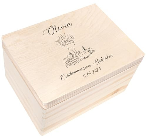 Creative Deco Personalisiert Kommunion/Konfirmation Geschenke für Mädchen und Jungen - Holzkiste | Kelch Motiv | Individuelle Geschenk Erinnerungsbox | Erstkommunion Deko