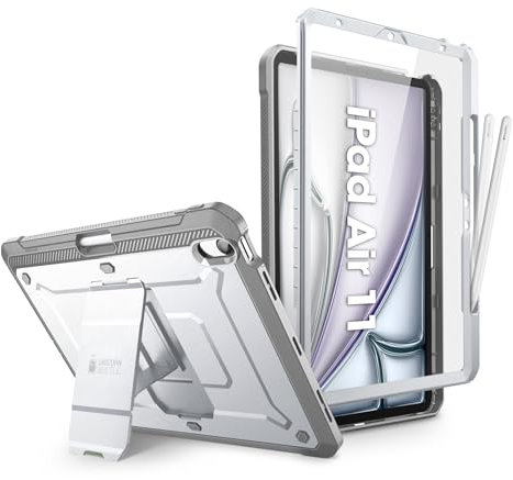 SUPCASE für iPad Air 11 Zoll Hülle 7th M3 2025, Bumper Case 360 Grad Schutzhülle mit Displayschutz & Stifthalter & Ständer für iPad Air 7th/6th/5th/4th (11/10.9 Inch, 2025/2024/2022/2020) (Weiß)