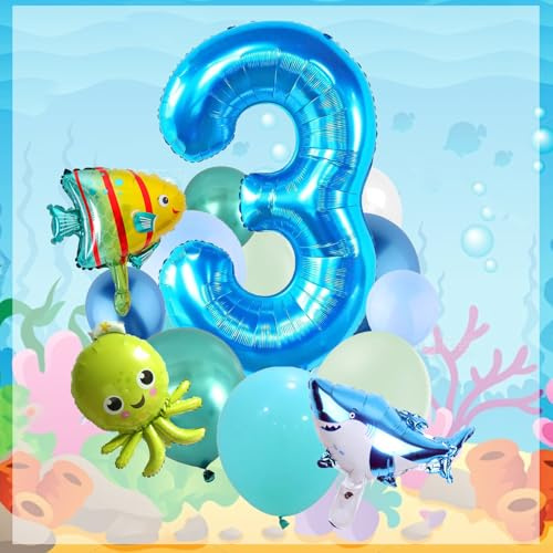 ZOSIGN Meerestiere Ballons, 28 Stück Ozean Geburtstag Balloon, Luftballons 3.Geburtstag Ozean Tiere, Meerestiere Geburtstagsdeko, für Geburtstags Motto Party Deko