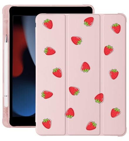 Coque en cuir souple TPU souple pour iPad mini 7 A17 Pro 2024/iPad Mini 6 avec porte-crayon, mise en veille/réveil automatique, rose