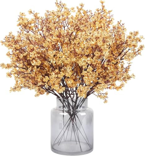 N&T NIETING Künstliche Blumen, 12 Stück Schleierkraut Künstlich Gypsophila Blumen für DIY Hochzeit Blumenstrauß Party Tisch Centerpieces Blumenarrangements Home Weihnachten Dekoration(Gold)