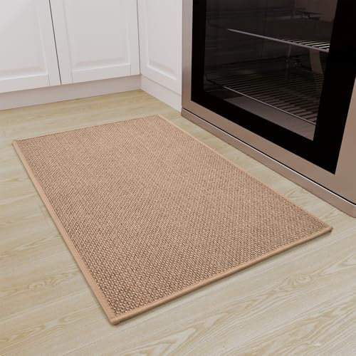 SIXHOME 50 * 80 Küchenteppich Waschbar rutschfest Sisaloptik Gewebte Küchenläufer rutschfest Saugfähig Teppich Läufer Beige
