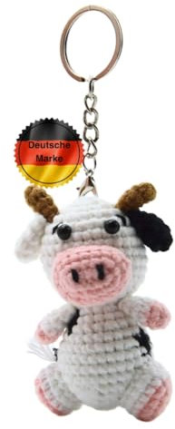 KEYSPACE Schlüsselanhänger Kuh Muhnika - liebevoll in Handarbeit gehäkelt - süße mini Kuscheltier Kuh Deko - Kuh Cow Geschenke - Kuh - Kühe - Kuh Kuscheltier