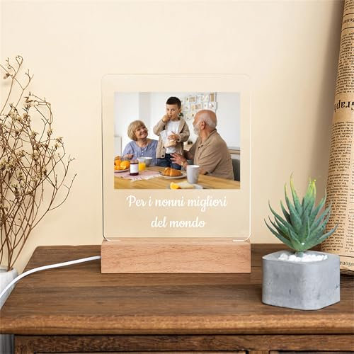 Stileitaliano lampada con foto personalizzata idea regalo nonni compleanno led multicolore regali nonno nonna festa dei nonni nipote nipoti (Foto con dedica)