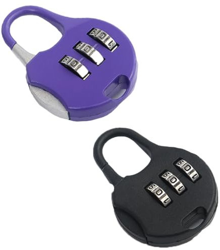 Kisstta 2 lucchetti a combinazione piccoli, con combinazione a 3 cifre, mini lucchetti per bagagli, zaini e scatole (nero/viola)