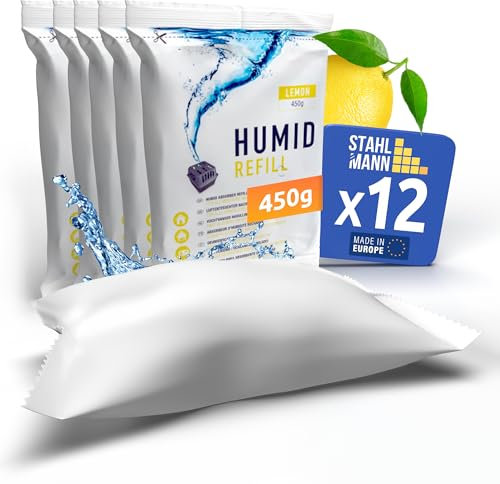 STAHLMANN® 12er Luftentfeuchter Nachfüllpack [12X450G Zitronen DUFT] - Luftentfeuchter Granulat [MADE IN EU] Entfeuchter Nachfüllpack - Entfeuchter Granulat (12er Pack)