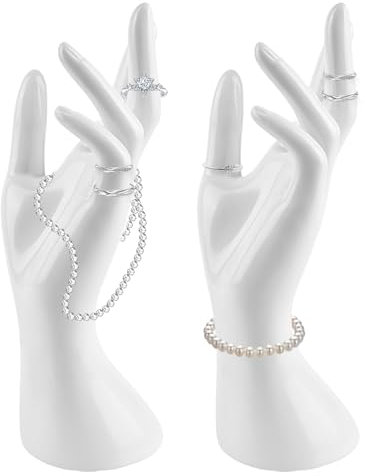Bracciale, 2 pezzi di supporto per gioielli a mano, manichino a mano, anelli espositore per gioielli, modello a mano femminile, porta gioielli per collane, anelli, bracciali (bianco)