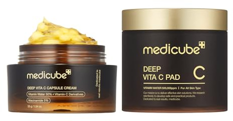 medicube Deep Vitamin C Duo mit Liposom-Technologie: Deep Vita C Toner Pads & Vitamin C Capsule Cream für einen ebenmäßigen Teint | Intensive Strahlkraft & Glow-Boost | Korean Skincare