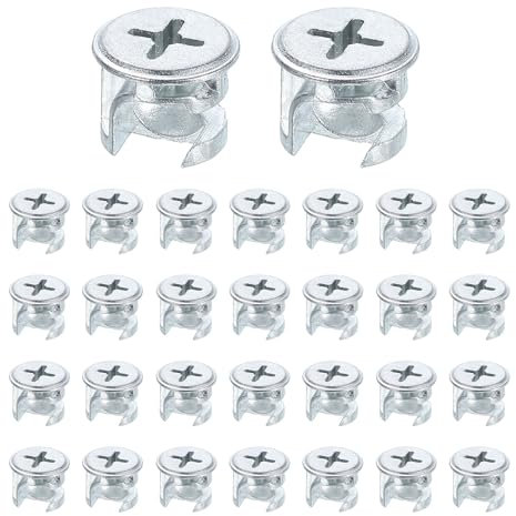 sourcing map Furniture Cam Lock Fasteners 12 x 10mm, 30Pcs Cam Lock Nut Connectors Fittings, Joint Connector Locking Nuts for Cabinet, Drawer, Wardrobe, Panel Connecting, White