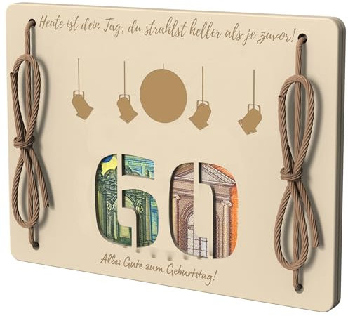 EQUIK PRODUCTS Holz-Geschenk zum 60. Geburtstag |Grußkarte aus Holz | Geldgeschenk, Geldbörse, Holzgeldtasche | Originelles Geburtstagsgeschenk | Geschenk für Geburtstage | Holzkarte (60 Jahre)