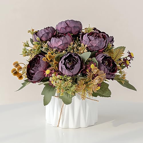 AUSHOPLAH Kunstblumen, Kunstblumen Wie Echt, KüNstliche Blumen In Vase, Desktop Kleine BlumentöPfe, Hochzeit Deko Blumen E18 (Lila)