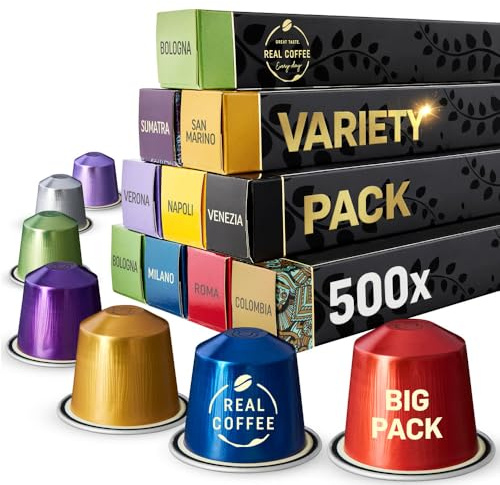 Real Coffee Variety Pack: 500 Coffee Pods for Nespresso. 9 Different Varieties. Big Pack for the Office
