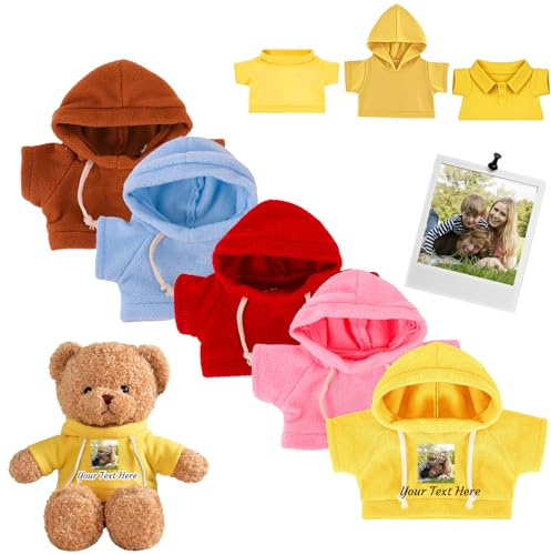 DRAJOIN Individuelle Teddybär-Kleidung mit Namensfoto, Personalisierte Stofftier-Kleidung Passend für 20-40 cm Stoffbär-Kleidung, Individuelle Puppen-Kleidung zum Selbermachen Plüschpuppen-Shirt
