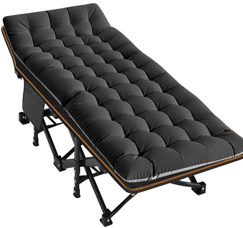 MOPHOTO Oversized Folding Camping bed With Mat for Adults, 198cmL x 81.5cmW x 46cmH Heavy Duty Outdoor Bed with Carry Bag,1200 D Layer Oxford Travel Fold up bed(Black)