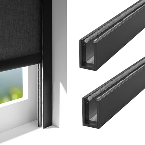Xyrona Verdunkelungsschienen U-förmiger Lichtblocker für Schlaffenster, 50–230 cm Verdunkelungsstreifen aus Aluminiumlegierung, 2 Stück, Anpassbare Seitenschiene(Black,90cm/36)