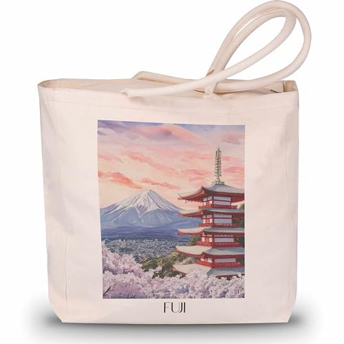 favplace Shopping Tasche mit Städtemotiv Fuji Japan Tote Bag - Shopper bzw. Einkaufstasche für Fernweh oder Heimat - Reise Daybag - Jutebeutel