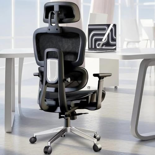 XUEGW Sedia da Ufficio Ergonomica,Sedia Gaming con Schienale Alto in Rete,Braccioli 3D e Poggiatesta Regolabile,Comoda Sedia da Scrivania con Funzione Ribaltamento per Ufficio Domestico(Nero)