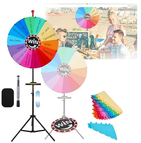 61CM Glücksrad zum Drehen |14 Farben | Höhenverstellbar 1-1.6m| Glücksrad Drehrad Spielzeug mit Stiftehalter, Sie das Glücksradspiel Rad Spiele für Lotteriespiele Karneval und Messe Preisrad