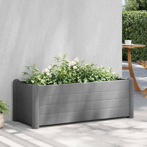 Garten-Hochbeet Steingrau aus robustem PP, 100x43x35 cm, 80L Pflanzkübel für Pflanzen Gemüse Kräuter Blumen, UV- & Wetterbeständig für Innen- & Außenbereich